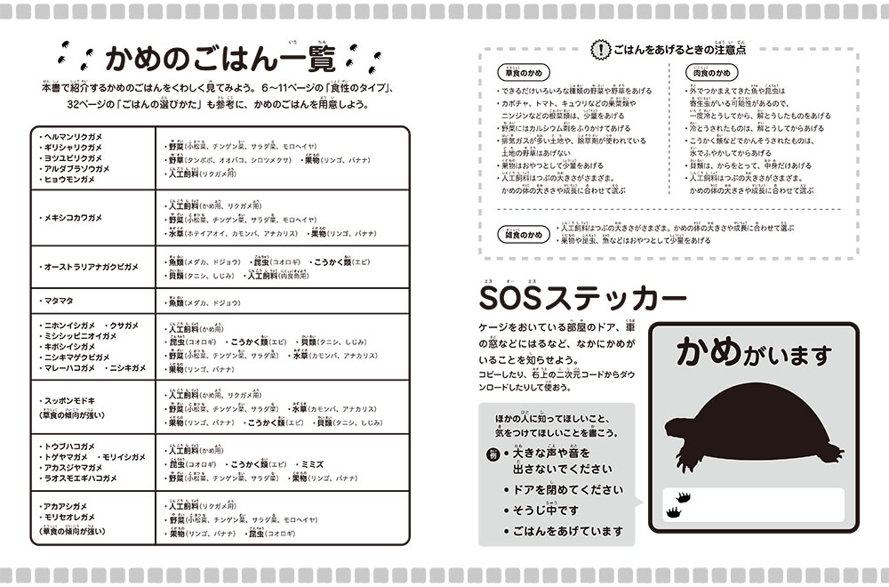 ⑨かめ（かめのごはん一覧・SOSステッカー：モノクロ）